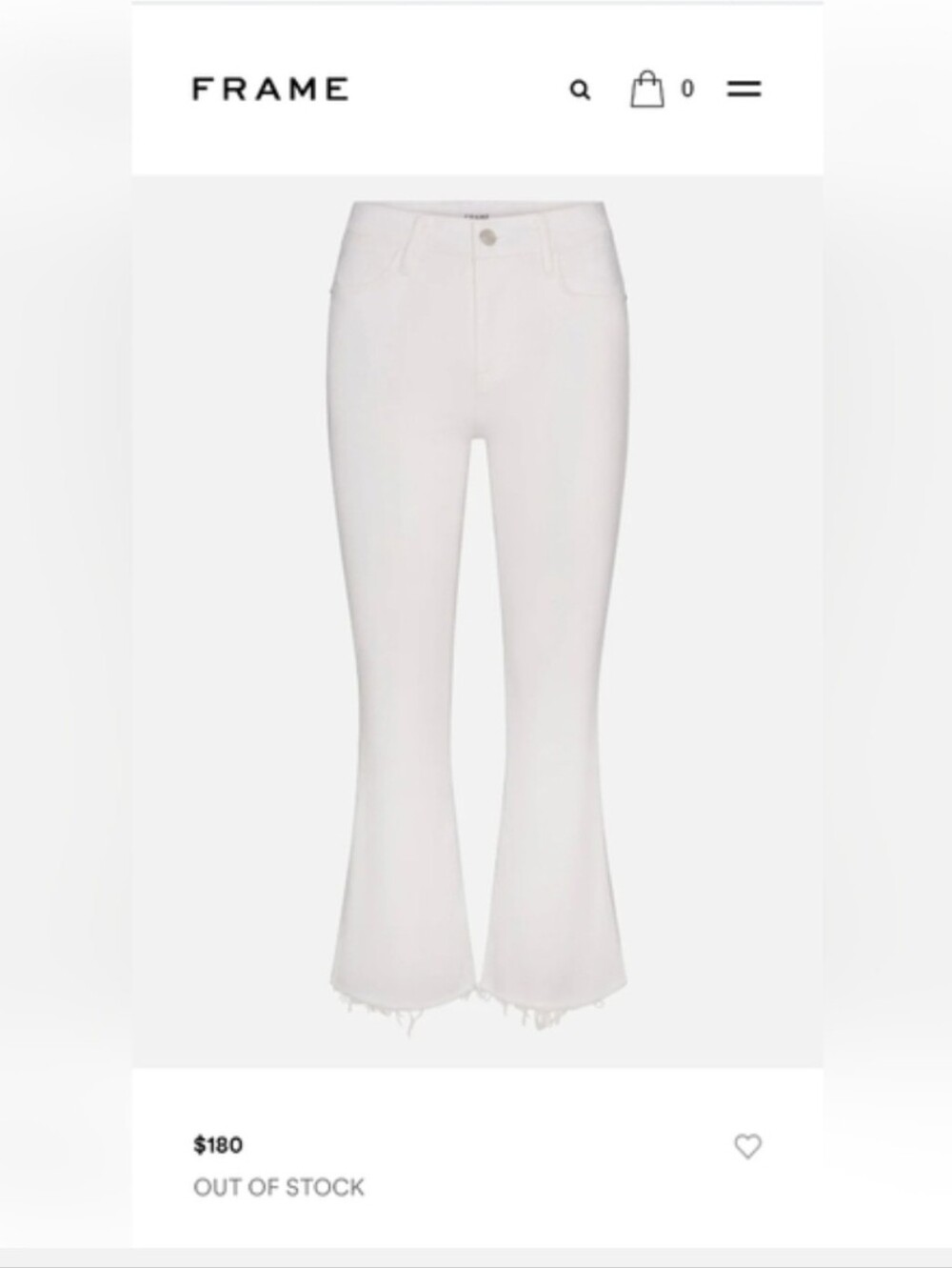 FRAME Le Crop Mini Boot Jeans Denim Stretch Raw Hem WHITE Size 31 - Picture 2 of 7